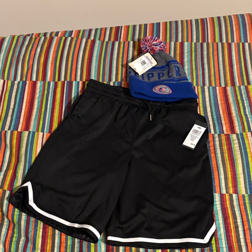 Lckr size large boys shorts Black Athletic Shorts and adidas Blue Beanie Set